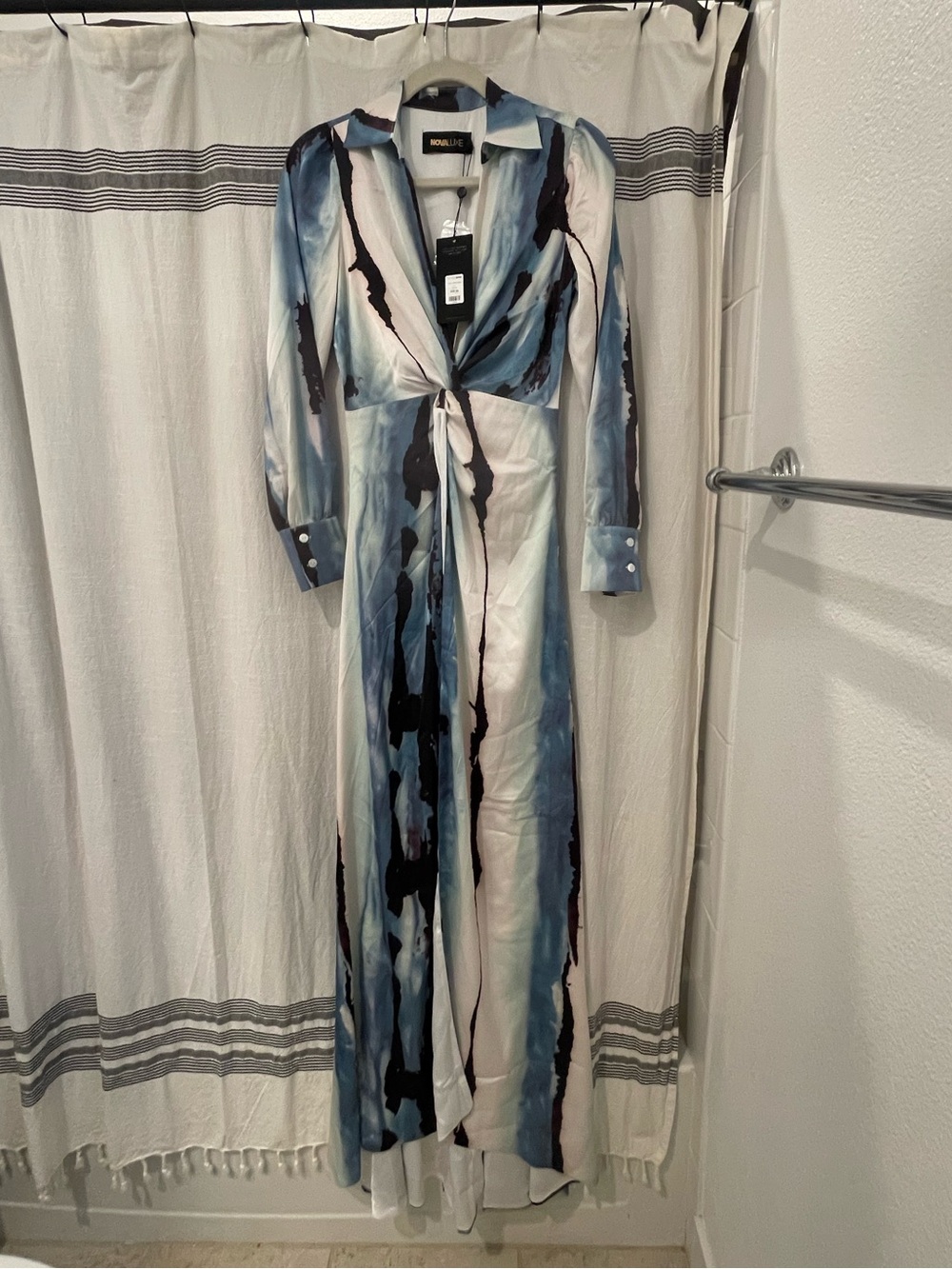 Fashion Nova Blue, White and Black Marble-Print Maxi Dress